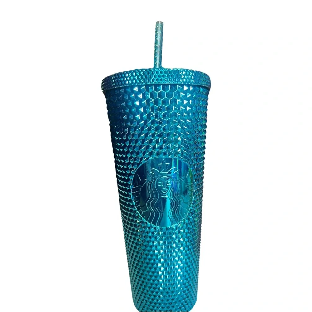 Starbucks 2023 Blue Chrome Studded Venti 24oz Tumbler with Straw